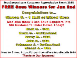 We're giving away snus every day and the grand prize winner get Free Snus for a Year!